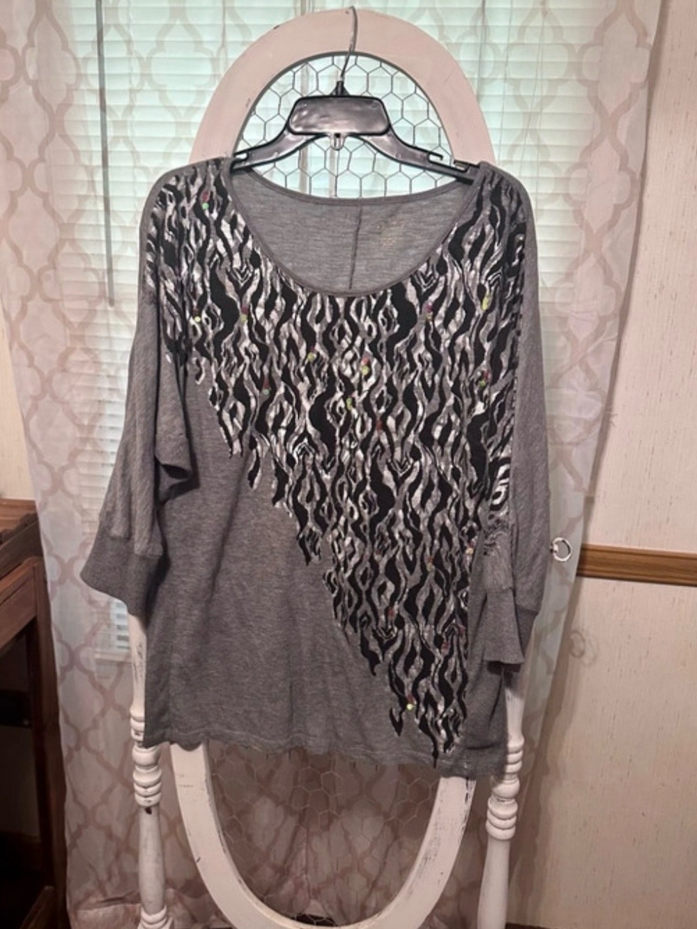new directions Gray Scoop Neck Embellished Pullover